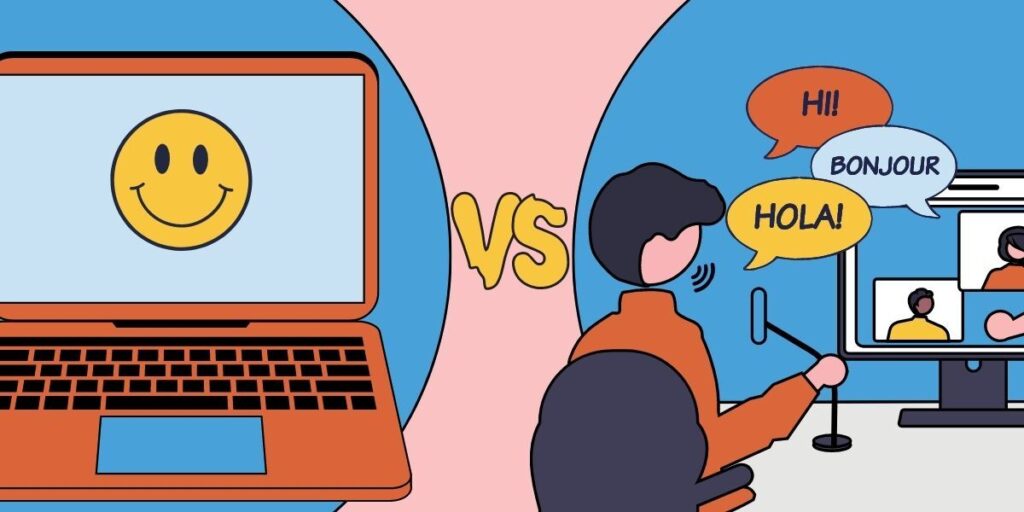 Cartoon laptop vs cartoon human interpreter